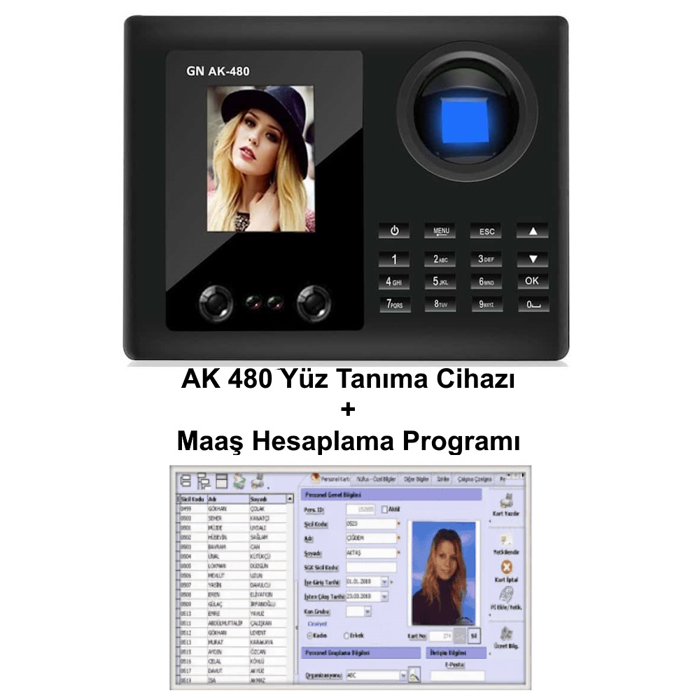 GN AK 480 Yüz Tanıma Cihazı + Giriş Çıkış Takip Yazılımı